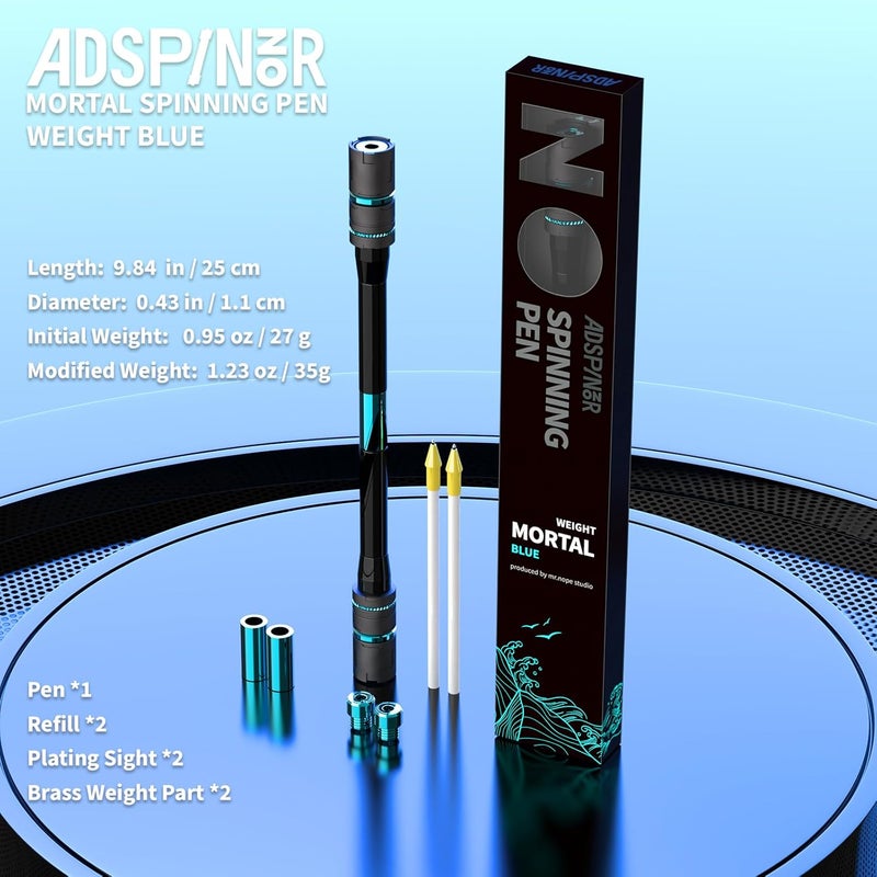 ADSPINZOR Mr. Nope Weighted Mortal Spinning Pen Mod Advanced Trick Spin Pen for Precision & Practice Heavier, Balanced, Anti-Slip Grip, Writable with Brass Weights (Blue) - Image 2